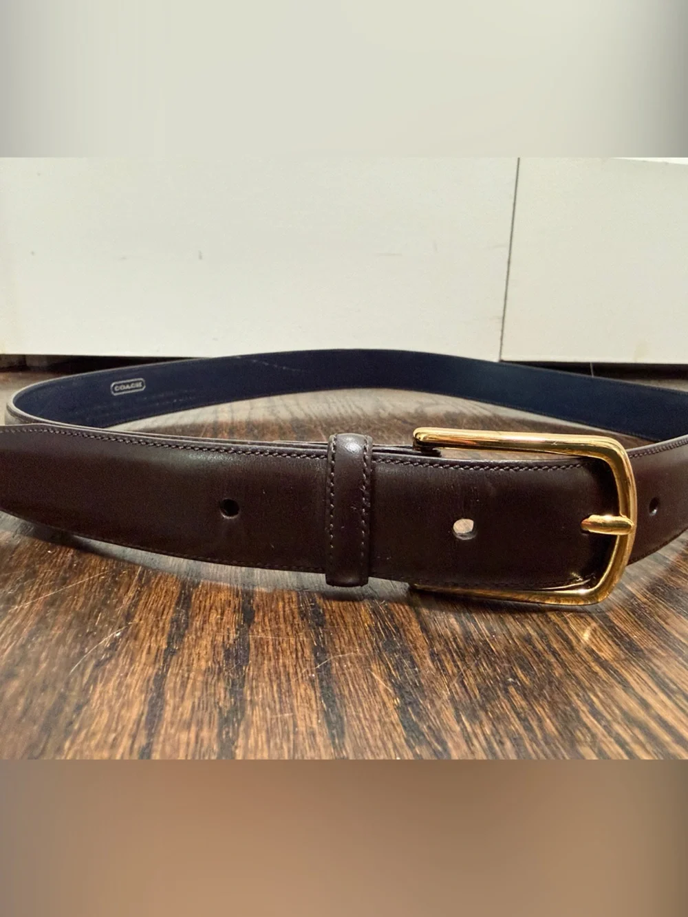 Vintage Coach 1980s/1990s 34” Brown Leather Men's Belt with Solid Brass Buckle
